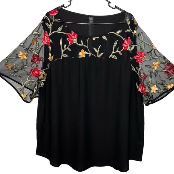 Emery Rose Tops - Emery Rose Satin feel Top Sheer embroidered sleeves must see sz 5X